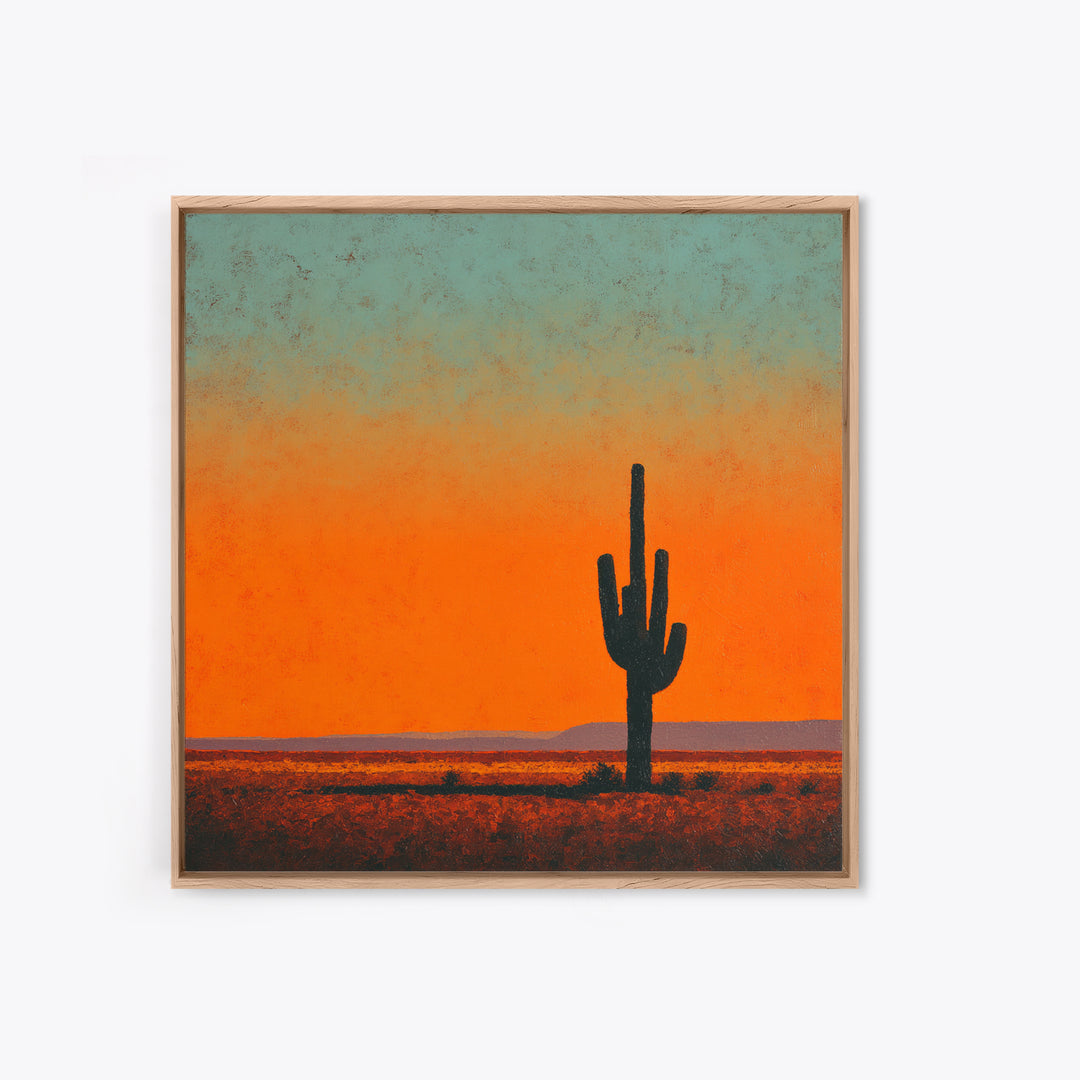 Monochrome Desert Cactus Silhouette Framed Canvas Print, Black and White Art, Wall Art, Living Room Decor, Fine Art, Monochrome, BAW-1x1-93