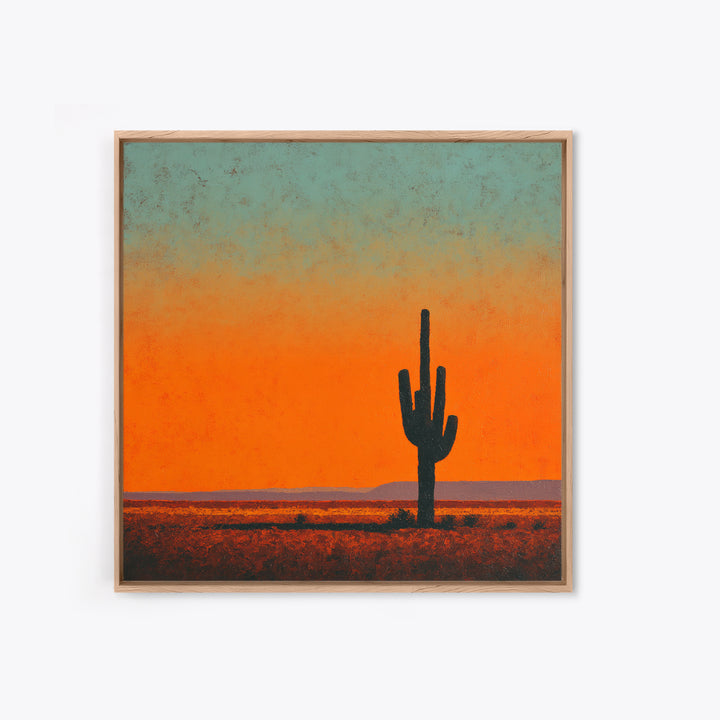 Monochrome Desert Cactus Silhouette Framed Canvas Print, Black and White Art, Wall Art, Living Room Decor, Fine Art, Monochrome, BAW-1x1-93