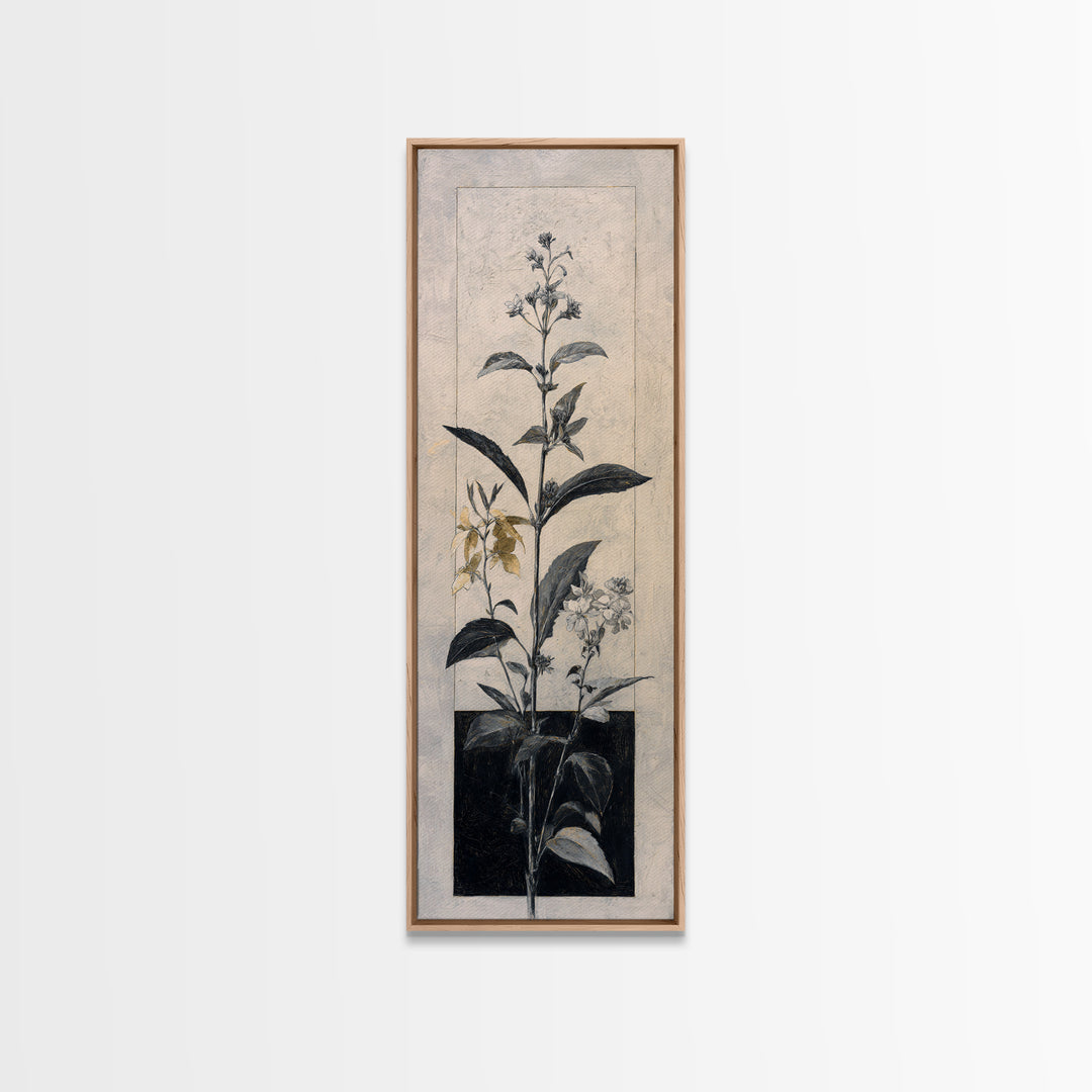 Black and White Botanical Specimen Plate Canvas Print, Black and White Art, Wood Wall Art, Living Room Decor, Monochrome, BAW-1x3-11