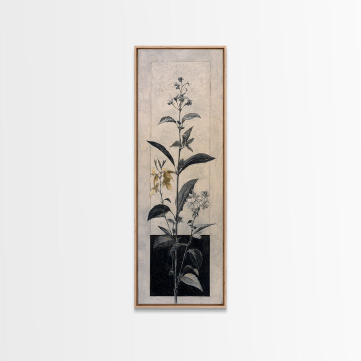 Black and White Botanical Specimen Plate Canvas Print, Black and White Art, Wood Wall Art, Living Room Decor, Monochrome, BAW-1x3-11