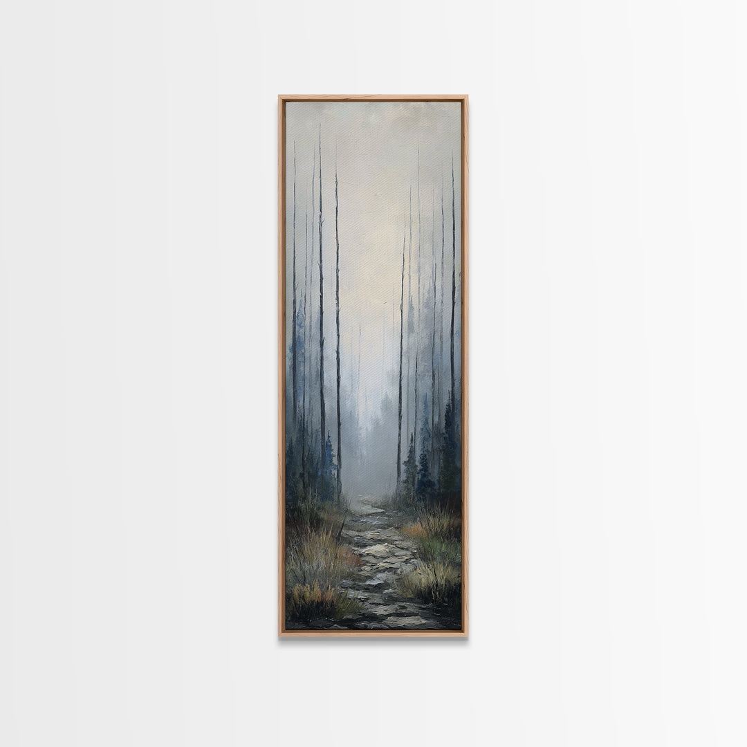 Moody Foggy Forest Framed Canvas Print, Black and White Art, Gothic Decor, Living Room Decor, Oil Painting, Monochrome, BAW-1x3-19