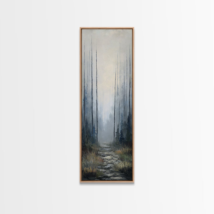 Moody Foggy Forest Framed Canvas Print, Black and White Art, Gothic Decor, Living Room Decor, Oil Painting, Monochrome, BAW-1x3-19
