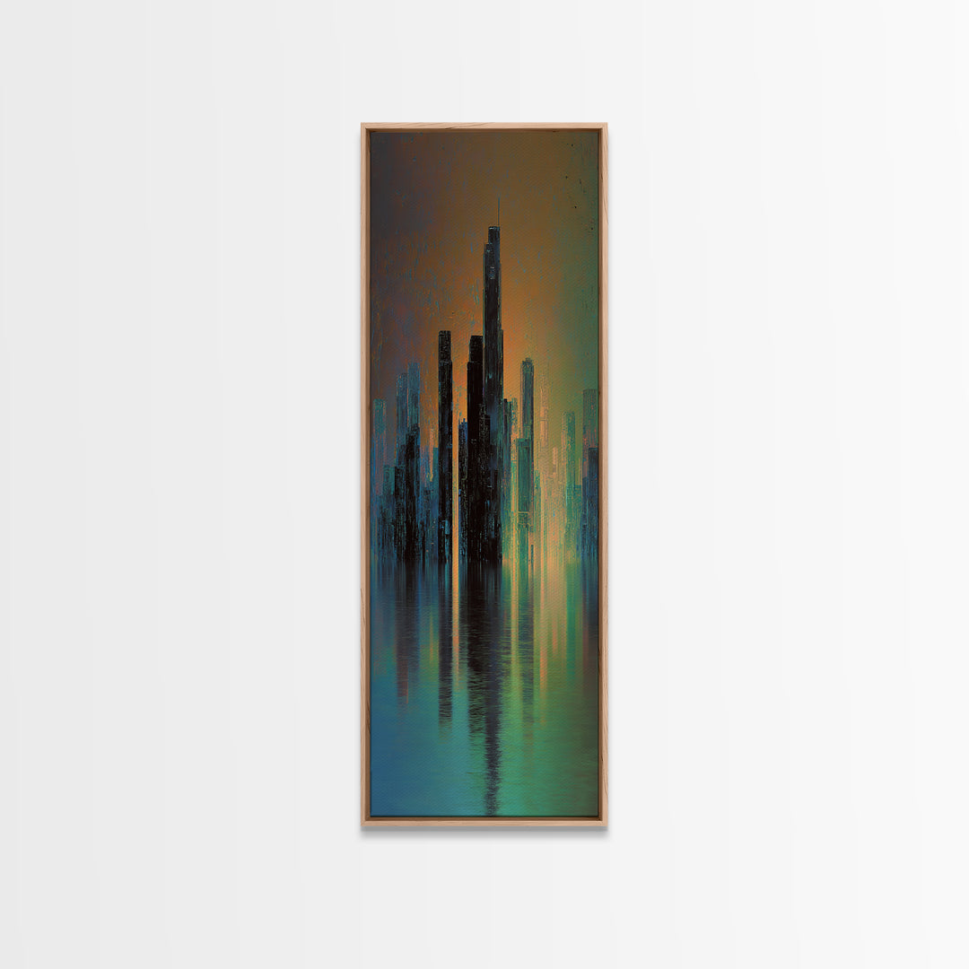 Monochrome City Skyline Reflected Canvas Print, Black and White Art, Living Room Decor, Abstract Art, Monochrome, BAW-1x3-23
