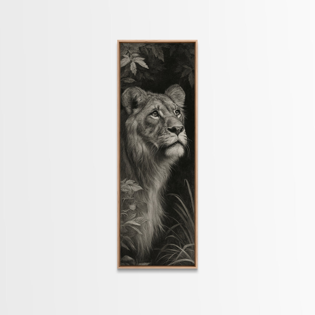 Dramatic Black and White Lion Portrait Canvas Print, Black and White Art, Textured Painting, Living Room Decor, Monochrome, BAW-1x3-29