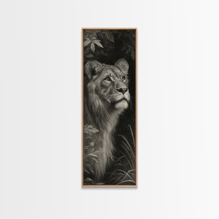 Dramatic Black and White Lion Portrait Canvas Print, Black and White Art, Textured Painting, Living Room Decor, Monochrome, BAW-1x3-29