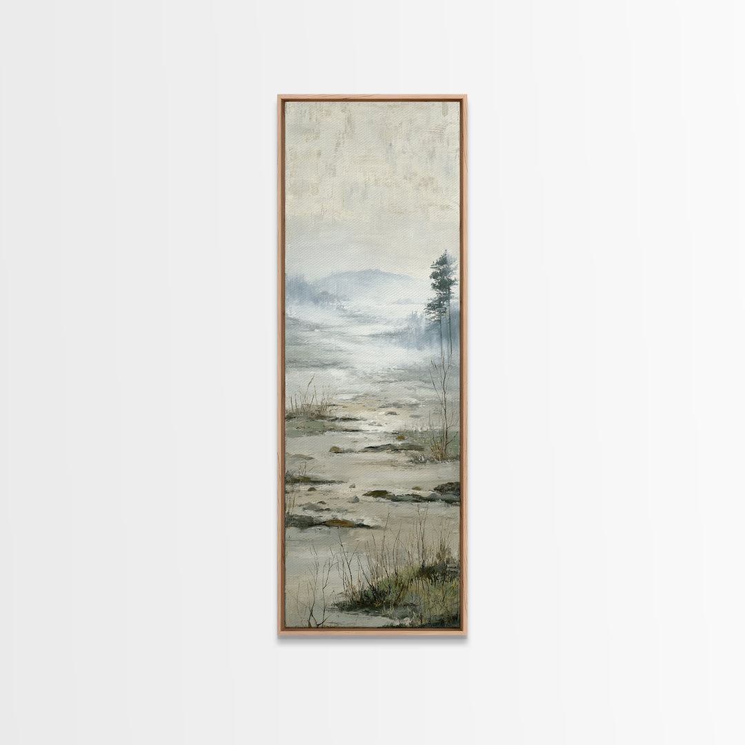 Misty Bridge Landscape Framed Canvas Print, Black and White Art, Abstract Art, Living Room Decor, Watercolor Art, Monochrome, BAW-1x3-31