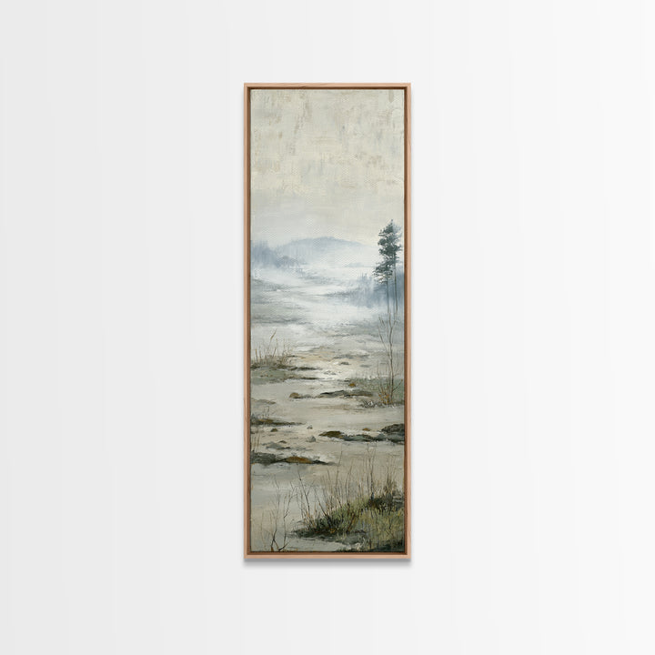 Misty Bridge Landscape Framed Canvas Print, Black and White Art, Abstract Art, Living Room Decor, Watercolor Art, Monochrome, BAW-1x3-31