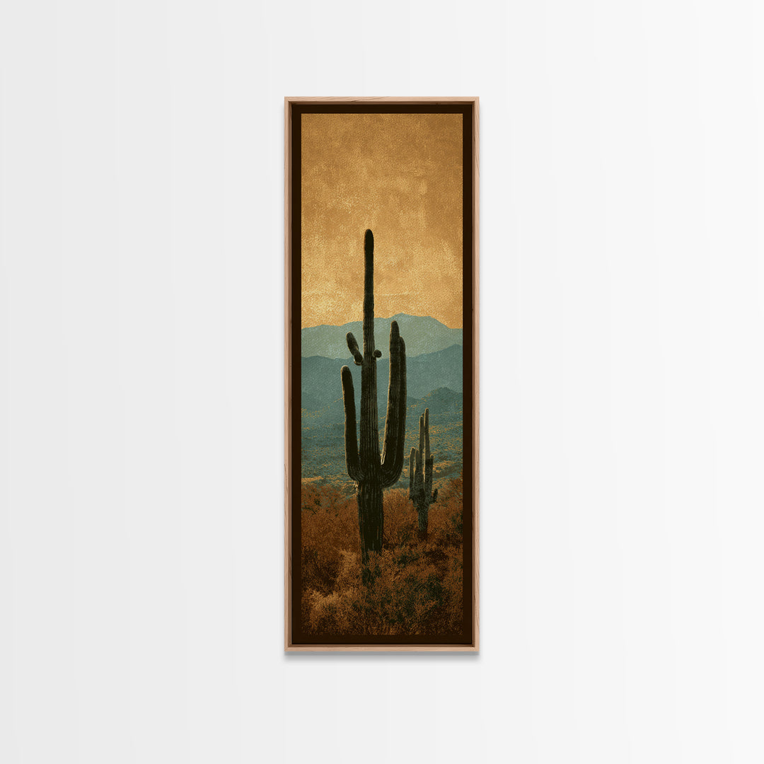 Monochrome Desert Cactus Silhouette Canvas Print, Black and White Art, Apartment Decor, Living Room Decor, Oil Painting, BAW-1x3-33