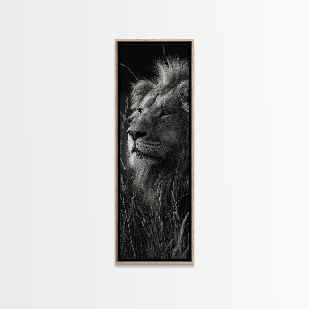 Dramatic Black and White Lion Portrait Canvas Print, Black and White Art, Fine Art Print, Living Room Decor, Oil Painting, BAW-1x3-5