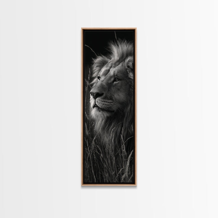 Dramatic Black and White Lion Portrait Canvas Print, Black and White Art, Fine Art Print, Living Room Decor, Oil Painting, BAW-1x3-5