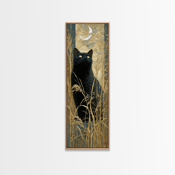 Black Cat Silhouette Framed Canvas Print, Black and White Art, Printable, Living Room Decor, Monochrome, Living Room Wall Art, BAW-1x3-52