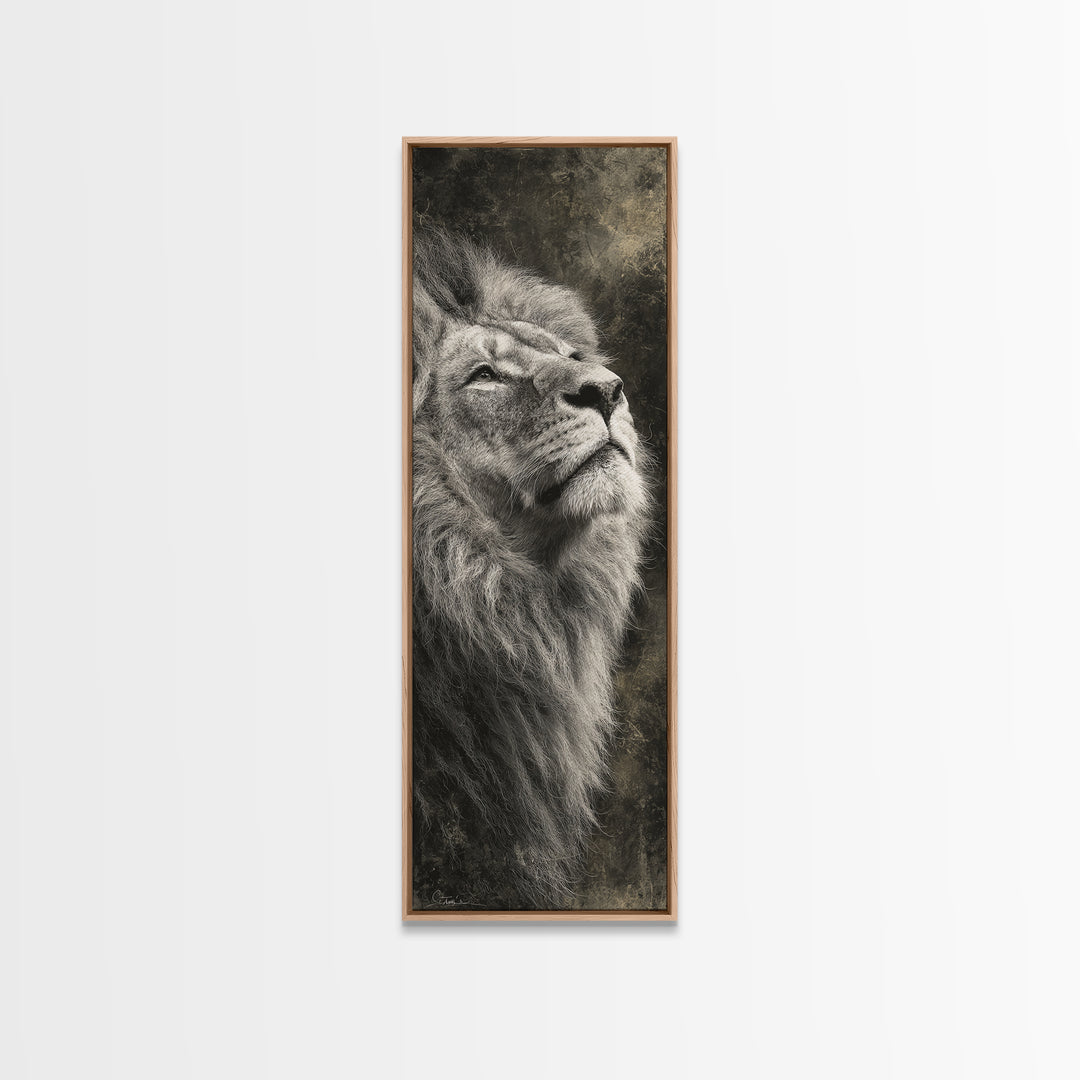 Dramatic Black and White Lion Portrait Canvas Print, Black and White Art, Textured Painting, Living Room Decor, Monochrome, BAW-1x3-53