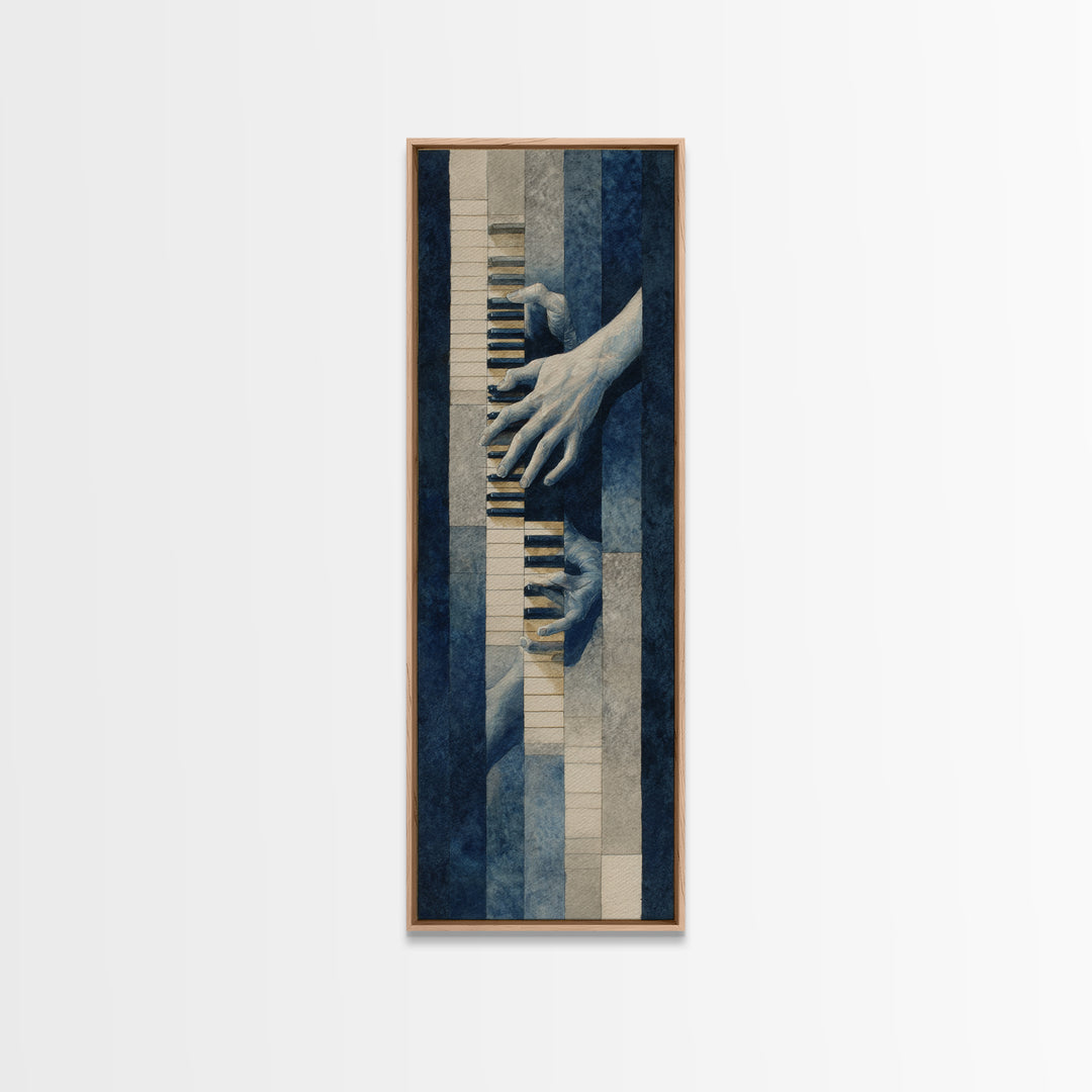 Piano Keys and Hands Framed Canvas Print, Black and White Art, Photo Prints, Living Room Decor, Watercolor Art, Monochrome, BAW-1x3-58