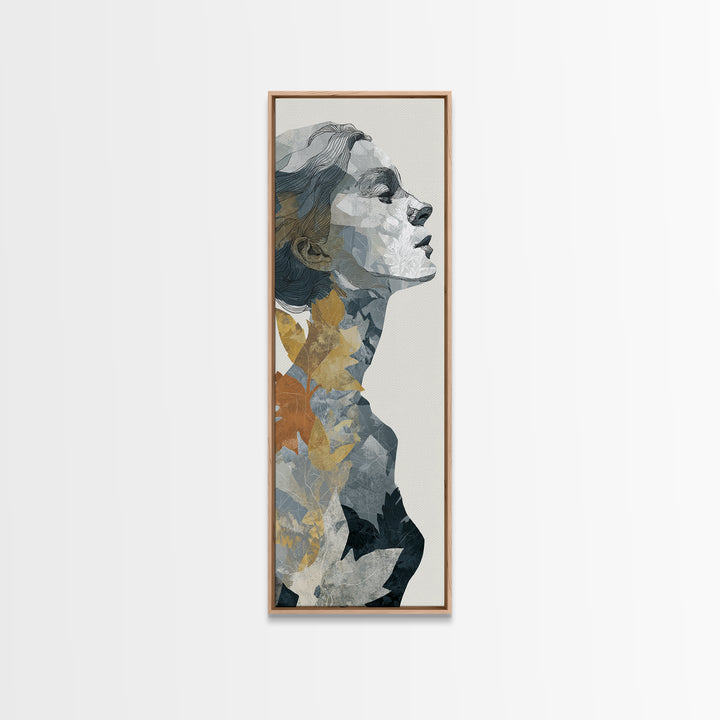 Monochrome Female Profile Framed Canvas Print, Black and White Art, Digital Prints, Living Room Decor, Abstract Art, Monochrome, BAW-1x3-61
