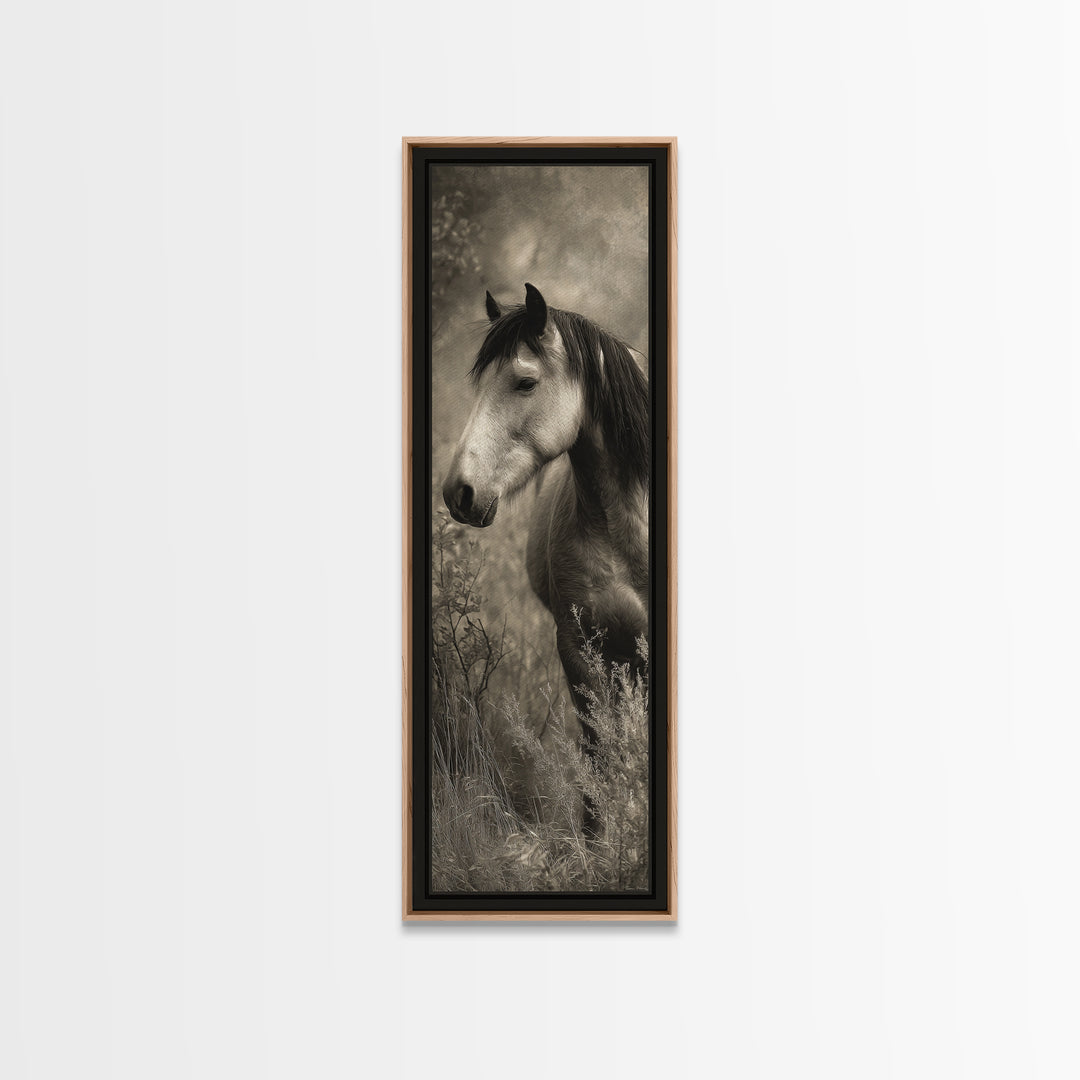 Black and White Wild Horse Portrait Canvas Print, Black and White Art, Halloween Decor, Living Room Decor, Oil Painting, BAW-1x3-65