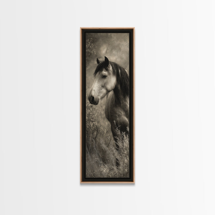 Black and White Wild Horse Portrait Canvas Print, Black and White Art, Halloween Decor, Living Room Decor, Oil Painting, BAW-1x3-65