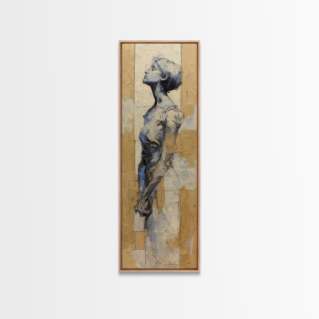 Classic Nude Figure Sketch Framed Canvas Print, Black and White Art, Wall Art, Living Room Decor, Oil Painting, Monochrome, BAW-1x3-69