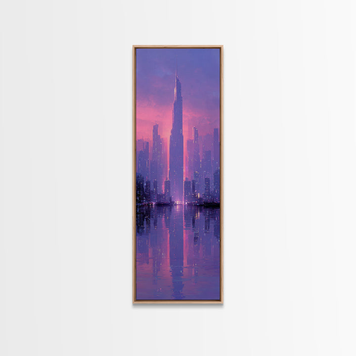 Monochrome City Skyline Reflected Framed Canvas Print, Black and White Art, Gallery Decor, Living Room Decor, Monochrome, BAW-1x3-71
