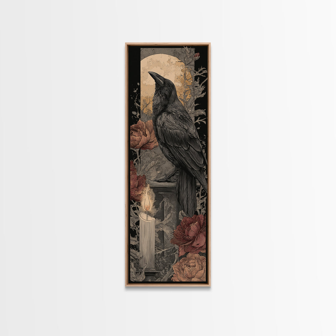 Ink Splatter Raven Composition Framed Canvas Print, Black and White Art, Contemporary Art, Living Room Decor, Monochrome, BAW-1x3-8