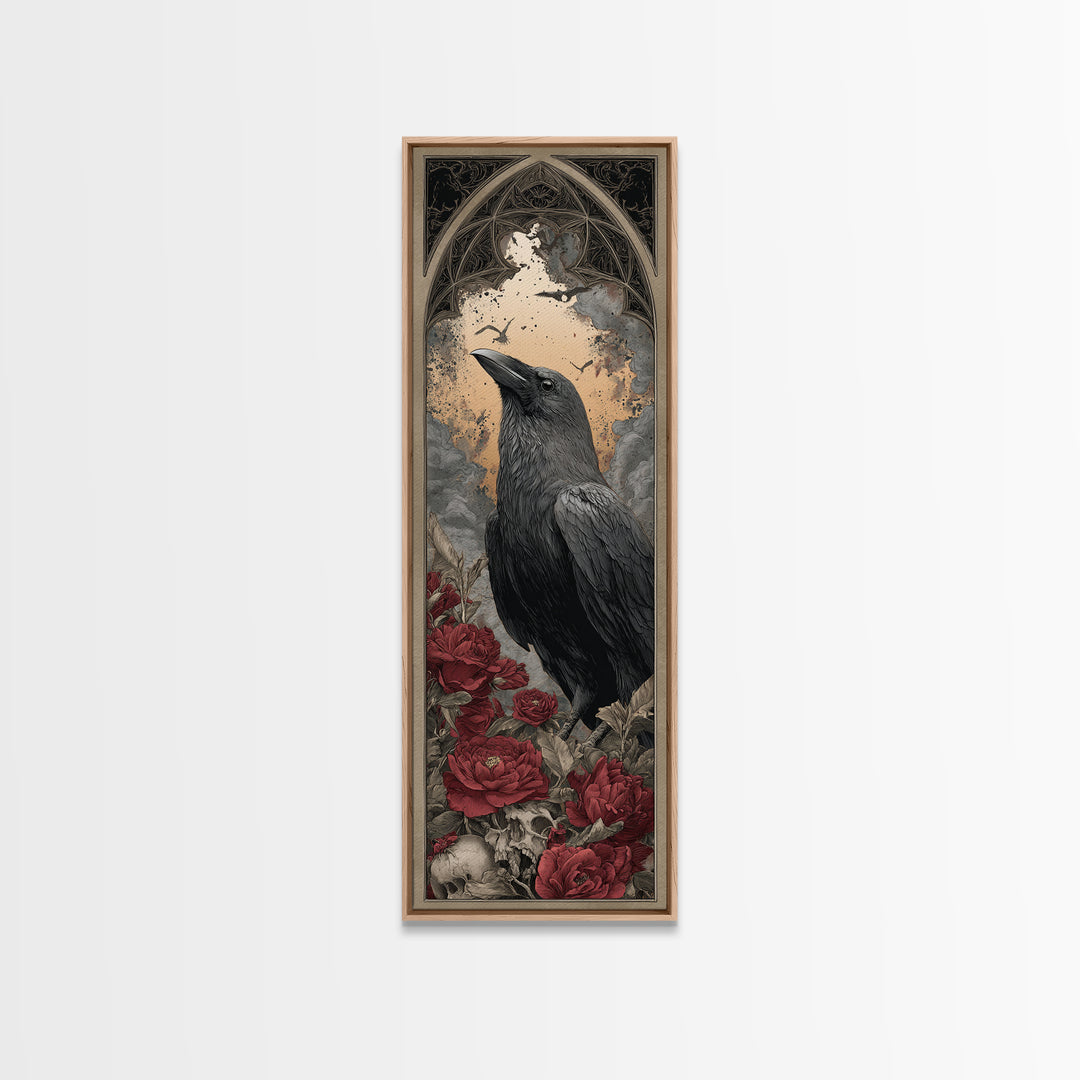 Ink Splatter Raven Composition Framed Canvas Print, Black and White Art, Canvas Print, Living Room Decor, Fine Art, Monochrome, BAW-1x3-80