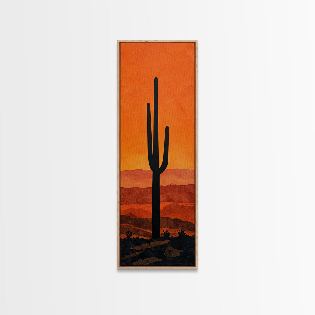 Monochrome Desert Cactus Silhouette Canvas Print, Black and White Art, Abstract Wall Art, Living Room Decor, Watercolor Art, BAW-1x3-81