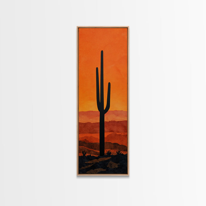 Monochrome Desert Cactus Silhouette Canvas Print, Black and White Art, Abstract Wall Art, Living Room Decor, Watercolor Art, BAW-1x3-81
