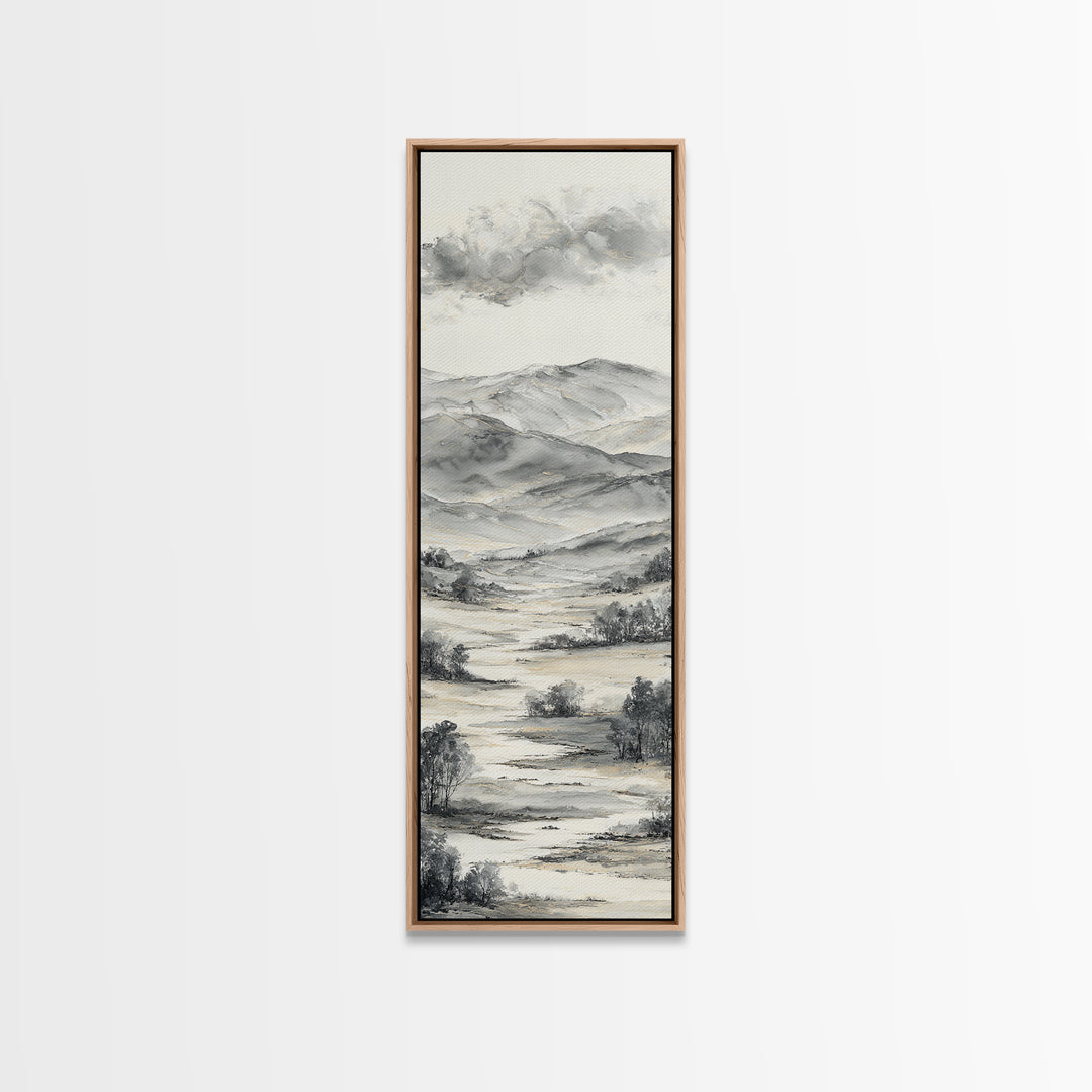 Black Ink Mountain Range Canvas Print, Black and White Art, Contemporary Art, Living Room Decor, Fine Art, Monochrome, BAW-1x3-86