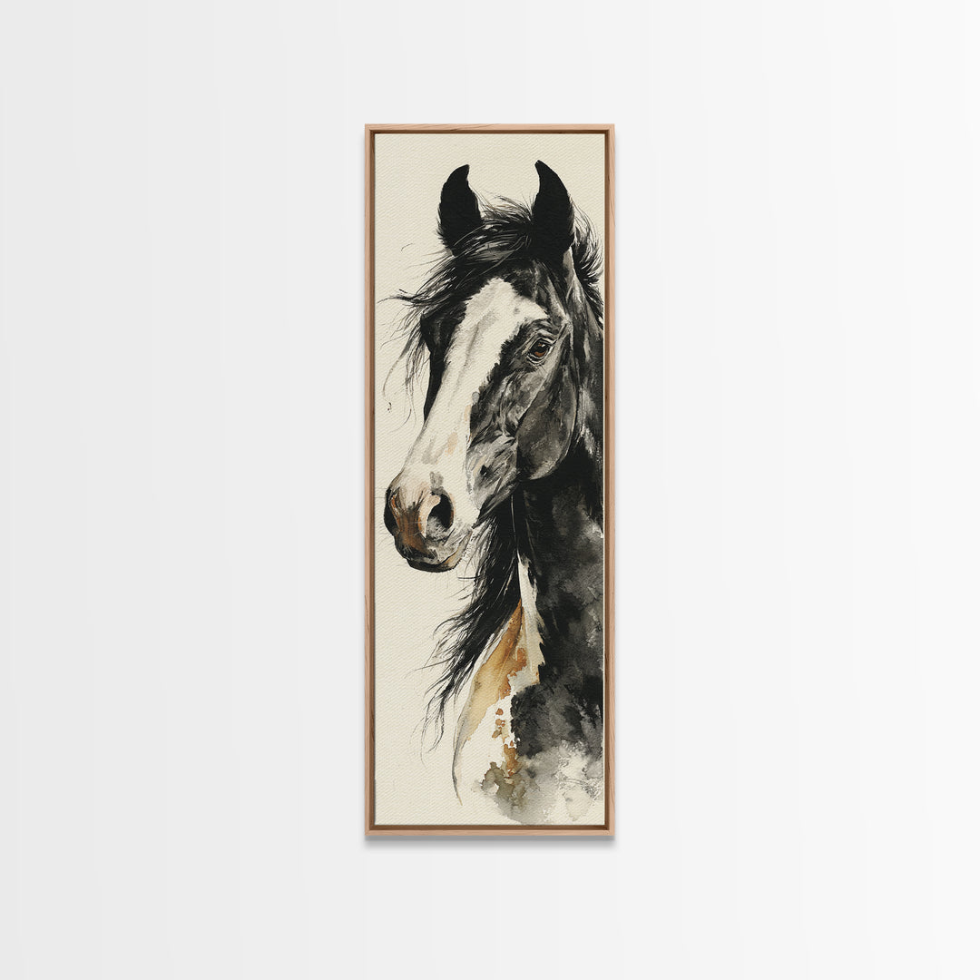 Black and White Wild Horse Portrait Canvas Print, Black and White Art, Cabin Decor, Living Room Decor, Fine Art, Monochrome, BAW-1x3-89
