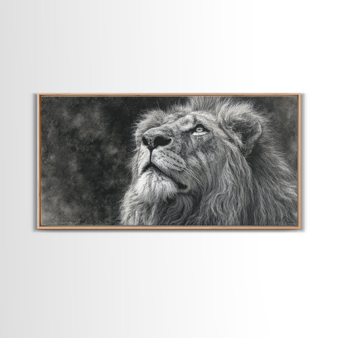 Dramatic Black and White Lion Portrait Canvas Print, Black and White Art, Halloween Decor, Living Room Decor, Monochrome, BAW-2x1-13