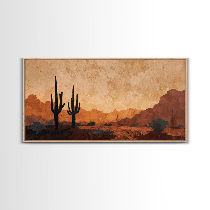 Monochrome Desert Cactus Silhouette Canvas Print, Black and White Art, Print, Living Room Decor, Watercolor Art, Monochrome, BAW-2x1-17