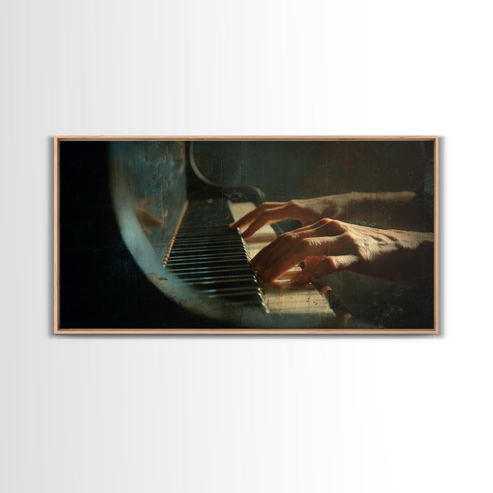 Piano Keys and Hands Framed Canvas Print, Black and White Art, Room Decor, Living Room Decor, Fine Art, Monochrome, Art Print, BAW-2x1-18