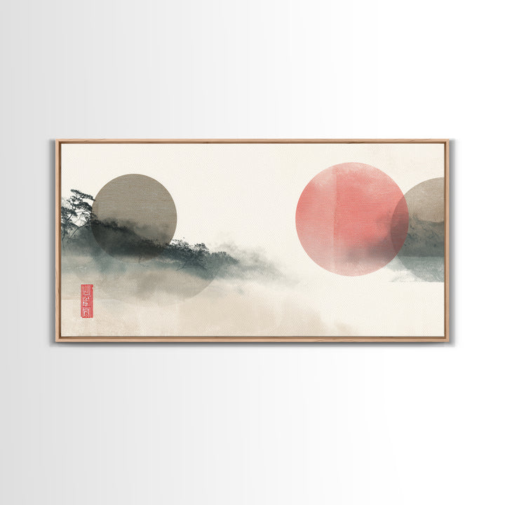 Large Circle and Line Abstract Framed Canvas Print, Black and White Art, Statement Artwork, Living Room Decor, Abstract Art, BAW-2x1-20