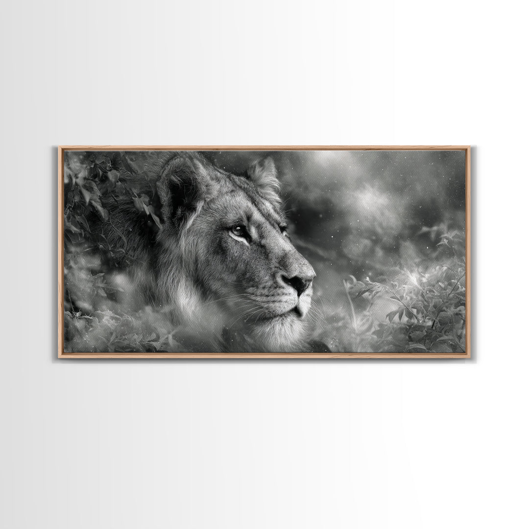 Dramatic Black and White Lion Portrait Canvas Print, Black and White Art, Halloween Decor, Living Room Decor, Monochrome, BAW-2x1-37