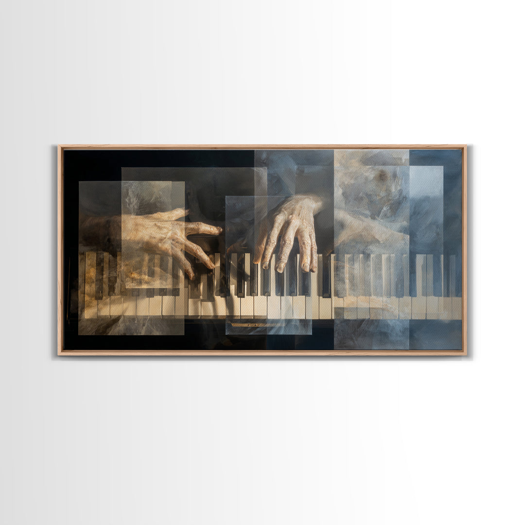 Piano Keys and Hands Framed Canvas Print, Black and White Art, Room Decor, Living Room Decor, Fine Art, Monochrome, Art Print, BAW-2x1-42