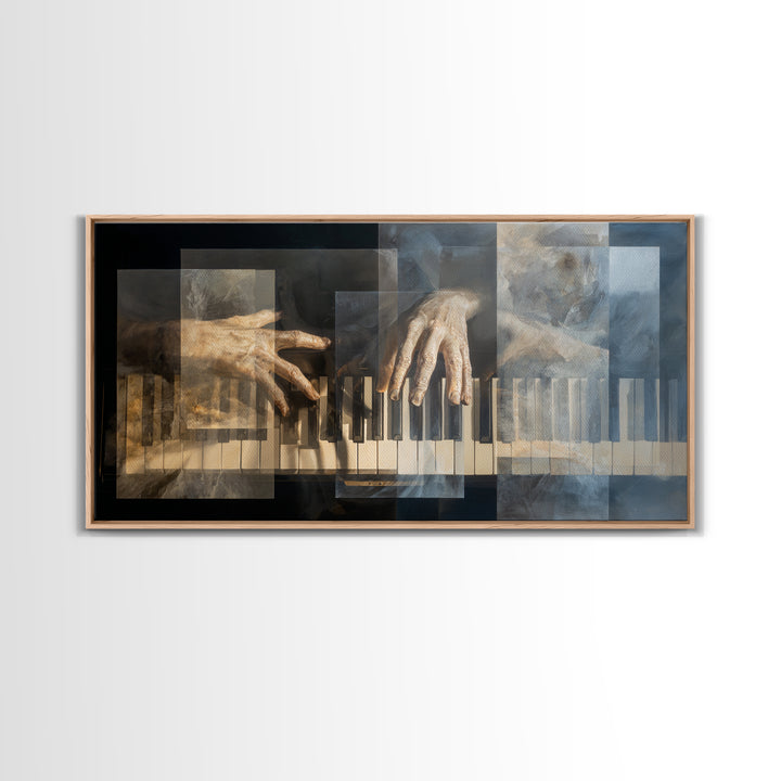 Piano Keys and Hands Framed Canvas Print, Black and White Art, Room Decor, Living Room Decor, Fine Art, Monochrome, Art Print, BAW-2x1-42