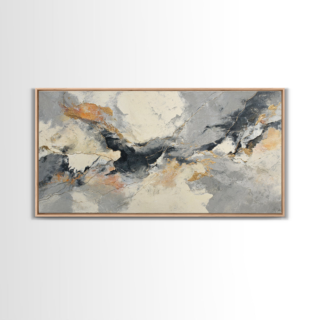 Abstract Marble Texture Framed Canvas Print, Black and White Art, Living Room Wall Art, Living Room Decor, Abstract Art, BAW-2x1-59