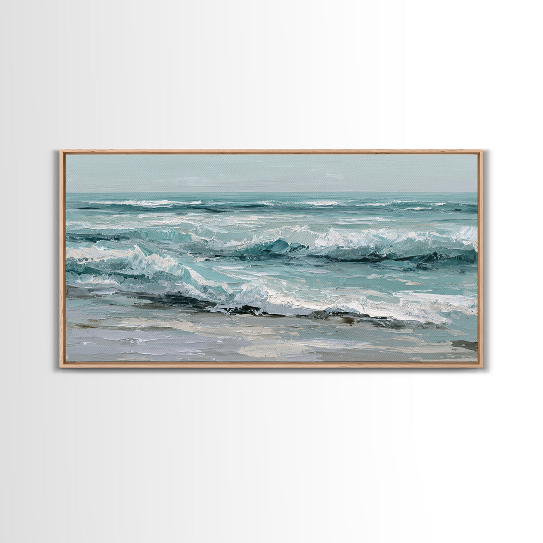 Stormy Ocean Wave Framed Canvas Print, Black and White Art, Minimalist Decor, Living Room Decor, Oil Painting, Monochrome, BAW-2x1-6