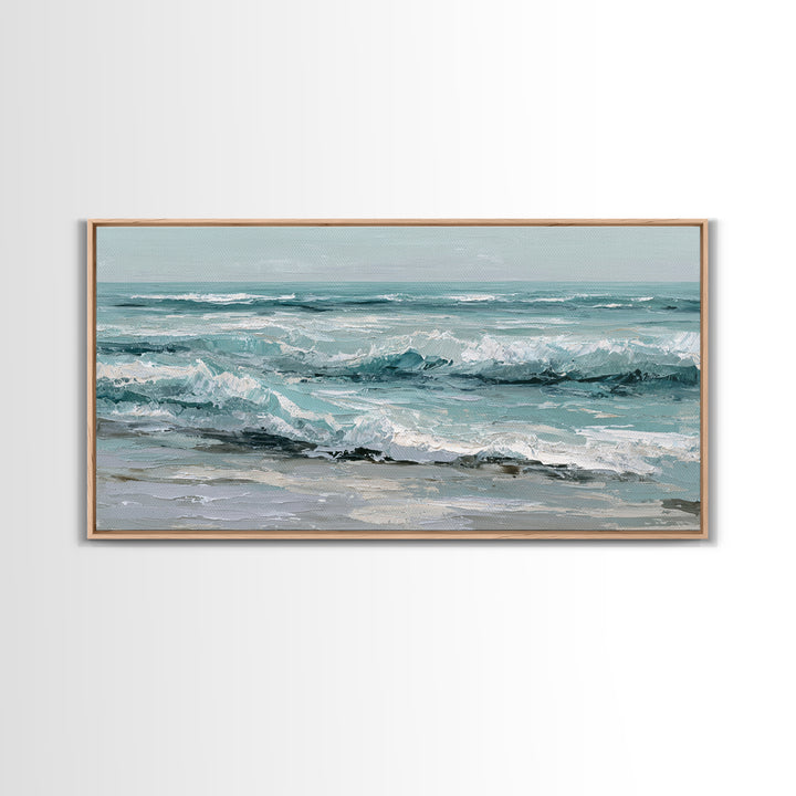 Stormy Ocean Wave Framed Canvas Print, Black and White Art, Minimalist Decor, Living Room Decor, Oil Painting, Monochrome, BAW-2x1-6