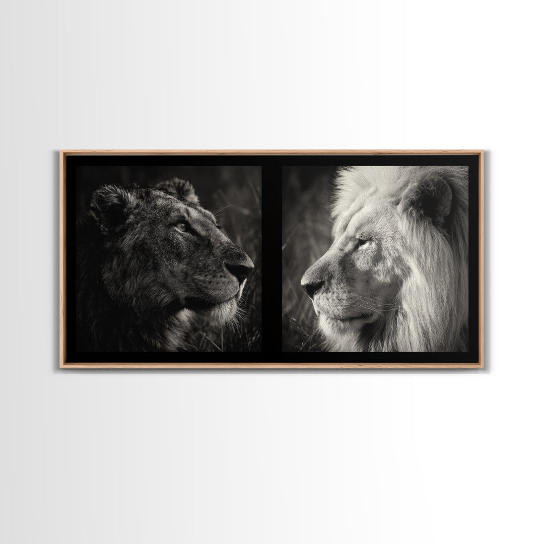 Dramatic Black and White Lion Portrait Canvas Print, Black and White Art, Printable Wall Art, Living Room Decor, Monochrome, BAW-2x1-61