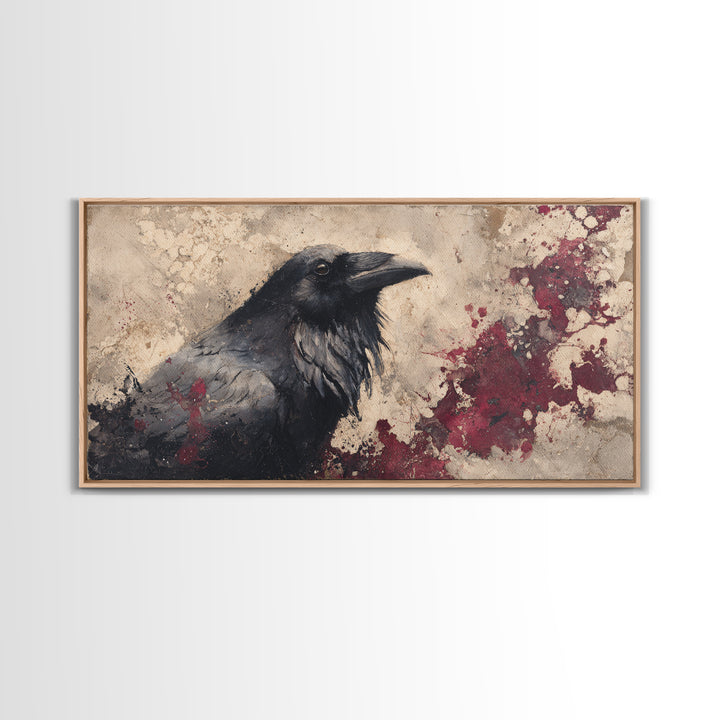 Ink Splatter Raven Composition Canvas Print, Black and White Art, Art Print, Living Room Decor, Fine Art, Monochrome, BAW-2x1-64