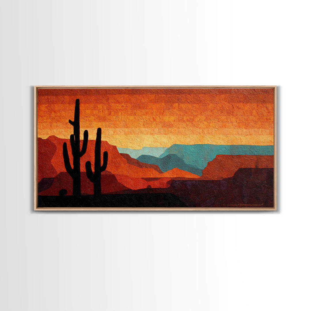 Monochrome Desert Cactus Silhouette Canvas Print, Black and White Art, Mid Century Modern, Living Room Decor, Monochrome, BAW-2x1-65