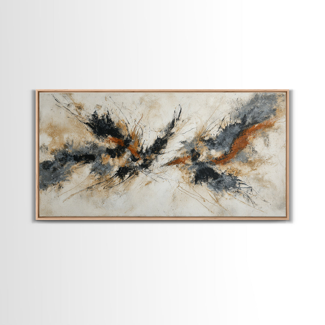 Abstract Charcoal Gestures on White Paper Canvas Print, Black and White Art, Printable, Living Room Decor, Monochrome, BAW-2x1-72