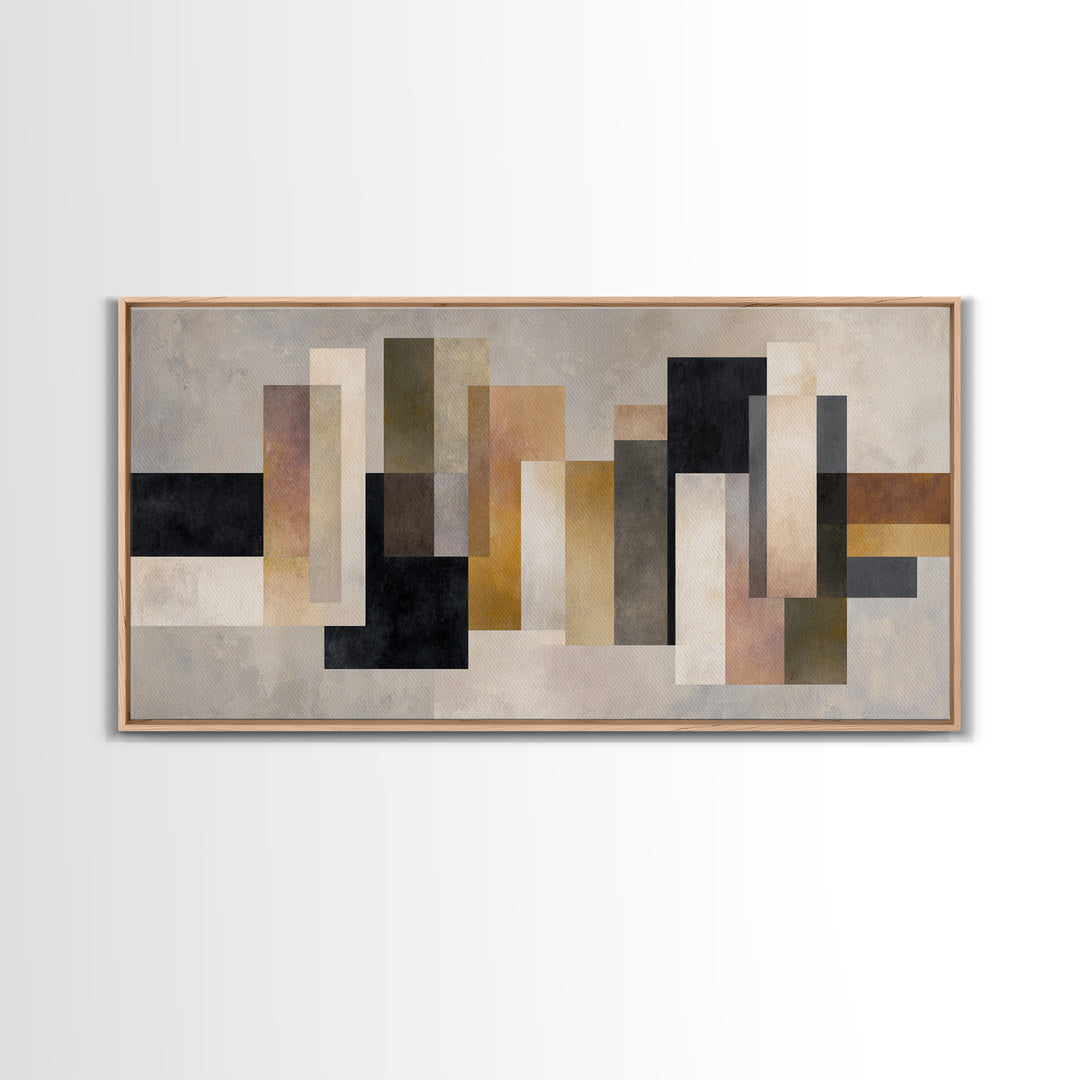 Geometric Bauhaus Grayscale Shapes Framed Canvas Print, Black and White Art, Print, Living Room Decor, Abstract Art, Monochrome, BAW-2x1-86