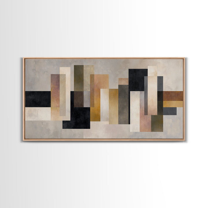 Geometric Bauhaus Grayscale Shapes Framed Canvas Print, Black and White Art, Print, Living Room Decor, Abstract Art, Monochrome, BAW-2x1-86