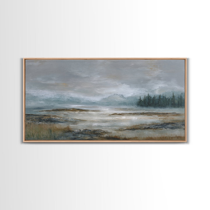 Misty Bridge Landscape Framed Canvas Print, Black and White Art, Retro Wall Art, Living Room Decor, Fine Art, Monochrome, BAW-2x1-87