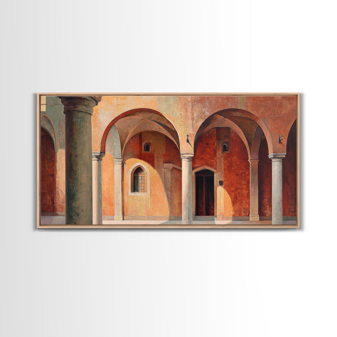 High Contrast Architectural Arches and Shadows Canvas Print, Black and White Art, Neutral Decor, Living Room Decor, Monochrome, BAW-2x1-95
