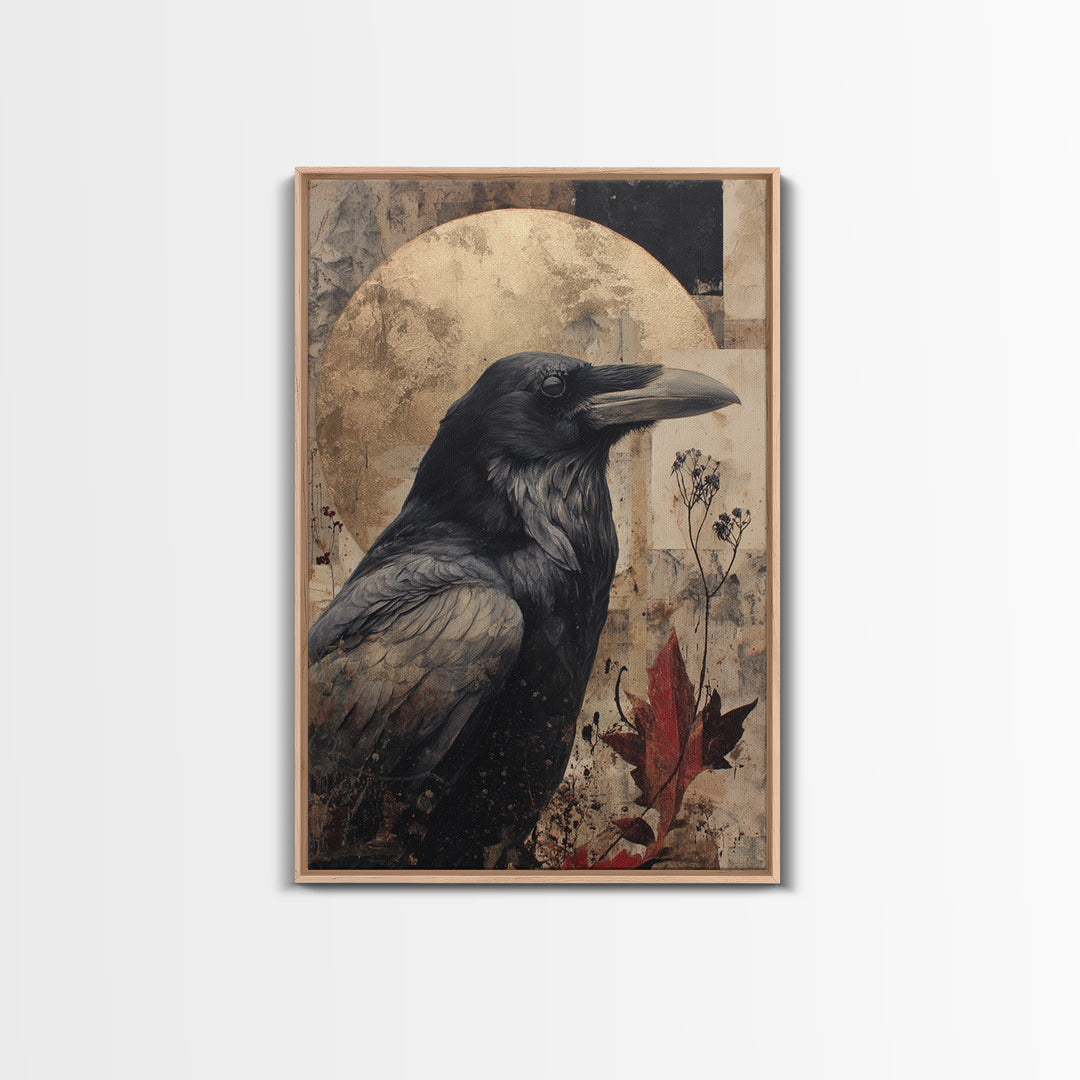 Ink Splatter Raven Composition Framed Canvas Print, Black and White Art, Halloween Decor, Living Room Decor, Monochrome, BAW-2x3-100