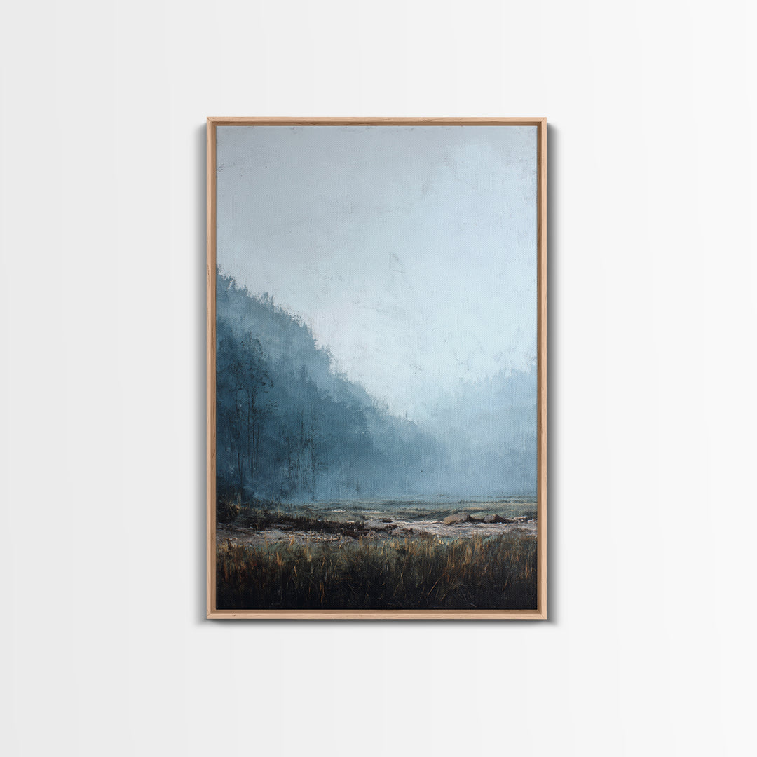 Moody Foggy Forest Canvas Print, Black and White Art, Minimalist Decor, Living Room Decor, Oil Painting, Monochrome, BAW-2x3-15