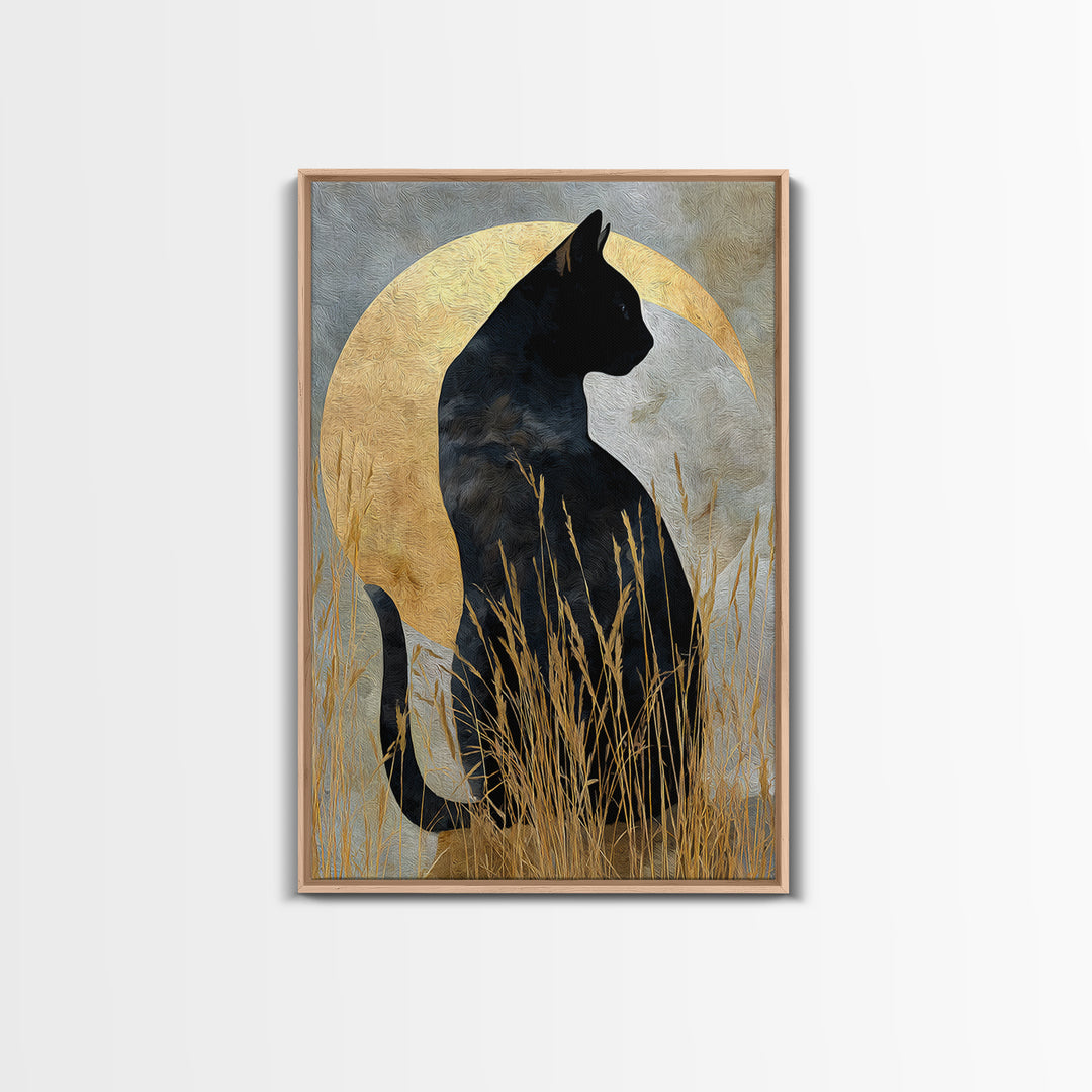 Black Cat Silhouette Framed Canvas Print, Black and White Art, Modern Decor, Living Room Decor, Fine Art, Monochrome, BAW-2x3-24