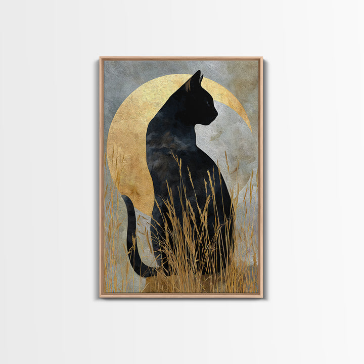 Black Cat Silhouette Framed Canvas Print, Black and White Art, Modern Decor, Living Room Decor, Fine Art, Monochrome, BAW-2x3-24